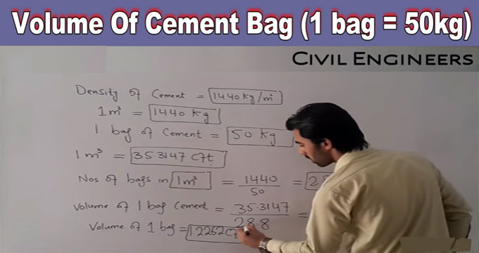 Learn to calculate the volume of 1 bag cement