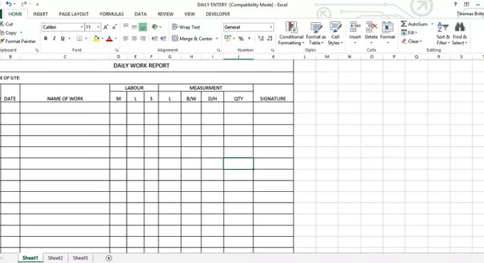 Download the excel template for daily work report