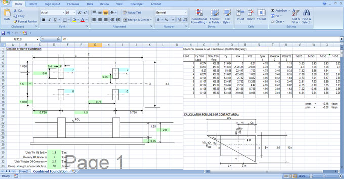 How to use excel sheet to design a Raft Foundation