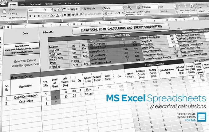 Electrical tools (MS Excel Spreadsheets)