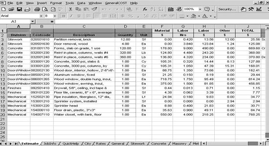 Roof Cost Estimation General Construction Sheet