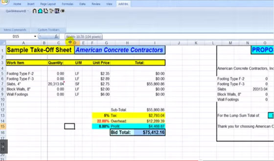 Concrete Take-offs from PDF files On-Screen