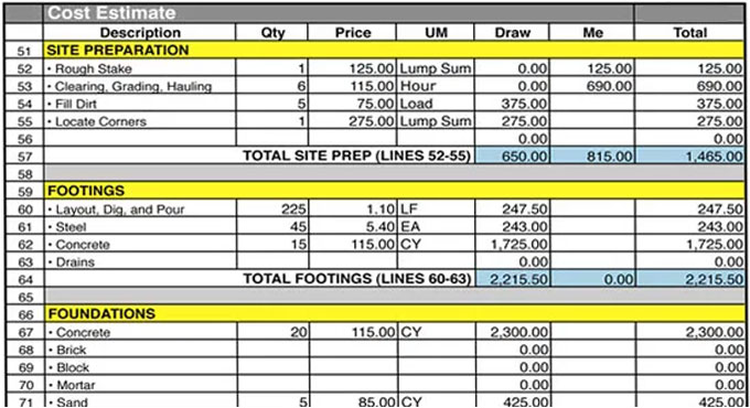 Download Construction Take-off Sheet