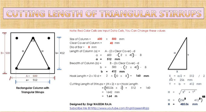 Stirrups Length Calculation | Cutting Length of Helical Stirrups