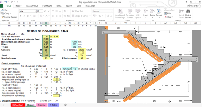 Download excel sheet for RCC Dog-legged Staircase