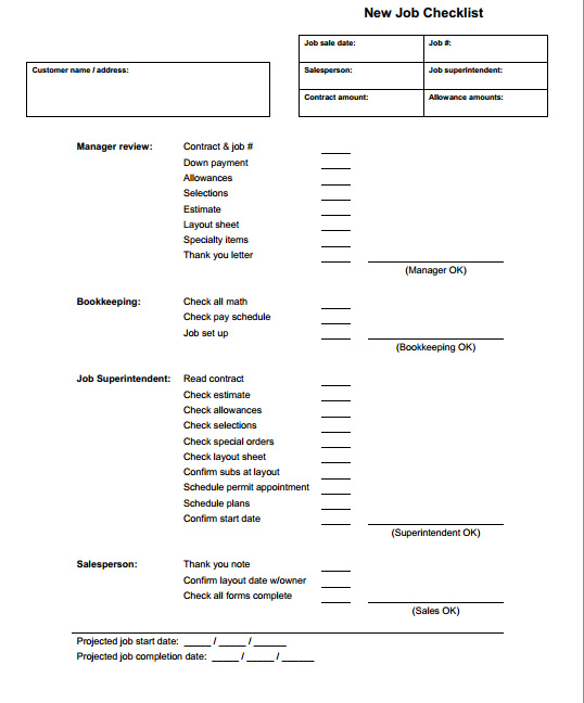 job checklist form